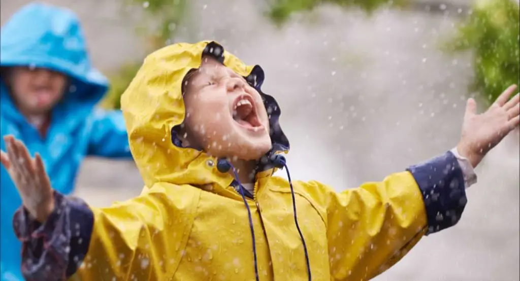 Children playing in the rain